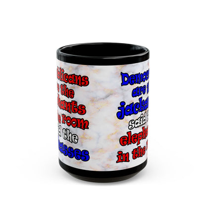 donkeys and elephants - Black Mug (white marble)