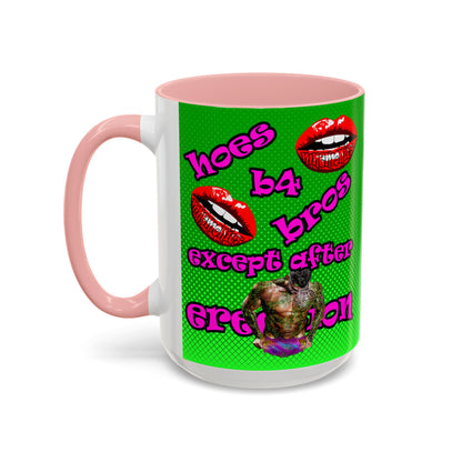 hoes b4 bros - Accent Mug (logo green)