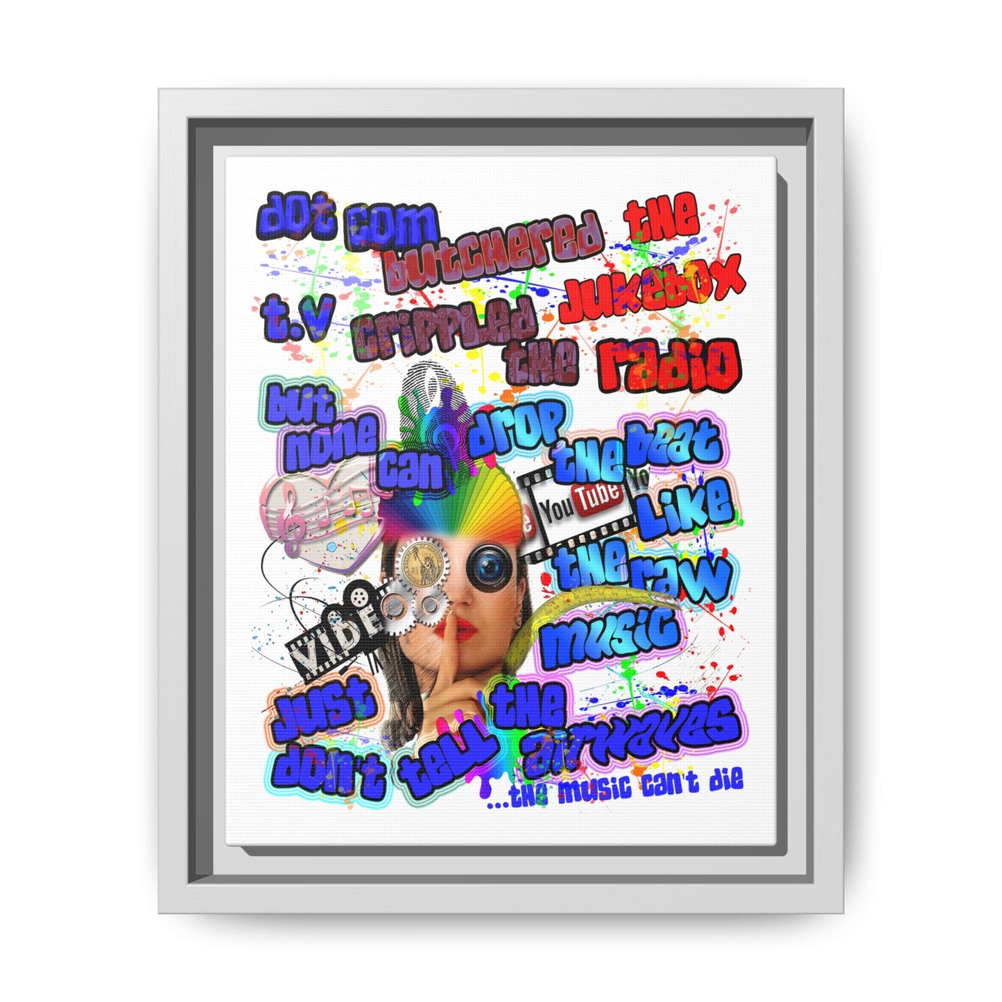 drop the beat - framed canvas art (white)