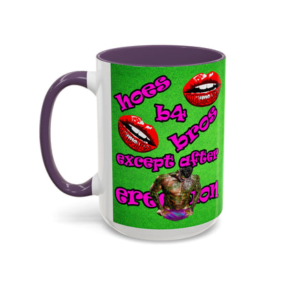 hoes b4 bros - Accent Mug (green turf)