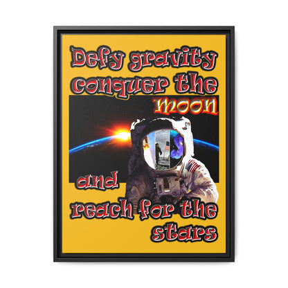 defy conquer reach - framed canvas art (yellow)