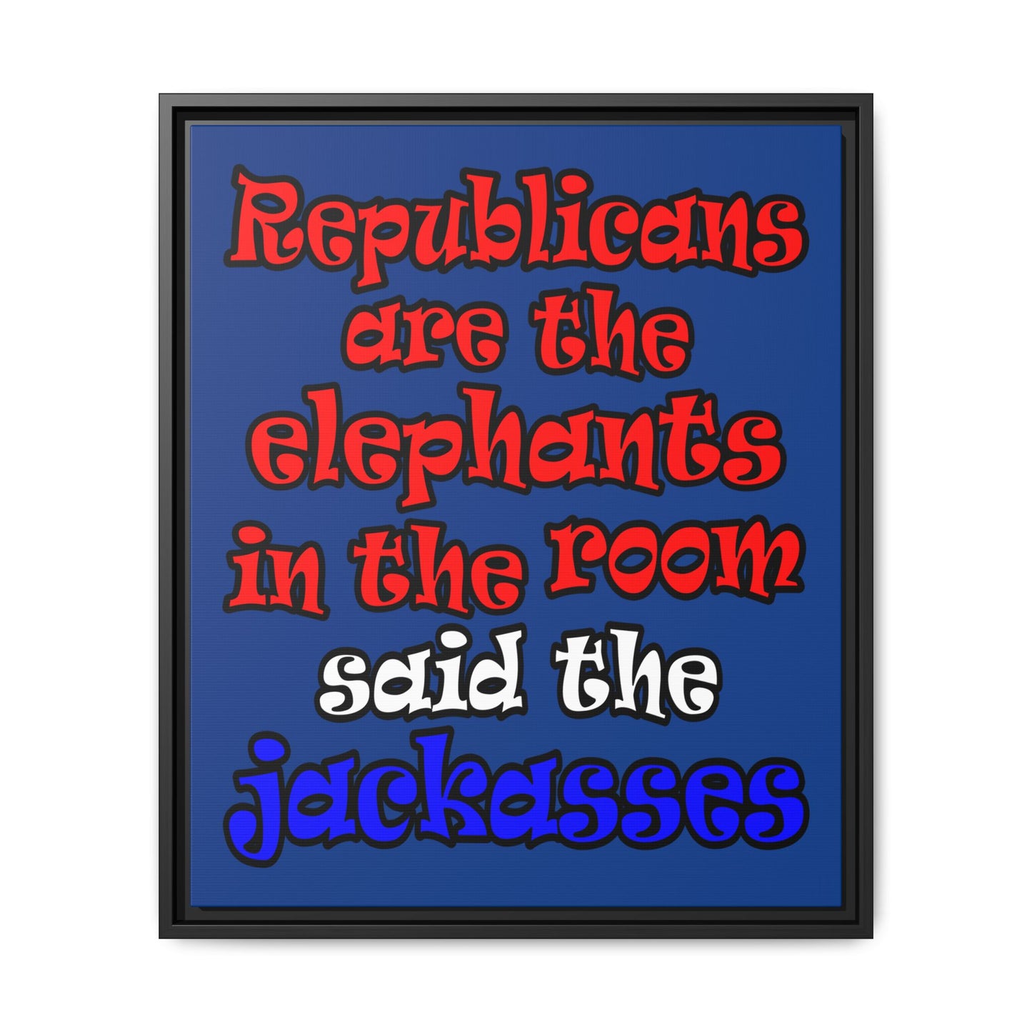 donkeys and elephants - framed canvas art (dark blue)