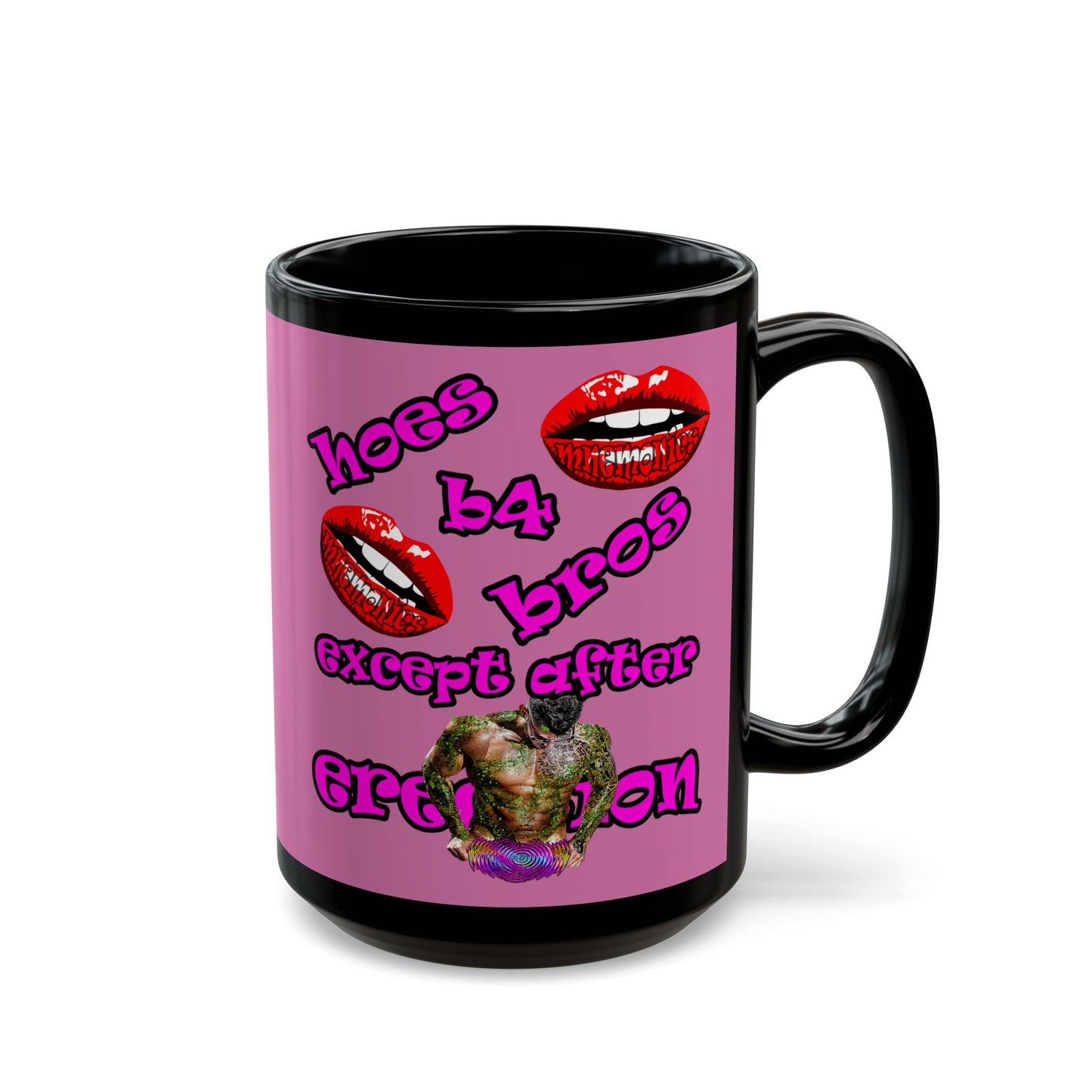 hoes b4 bros - Black Mug (light pink)