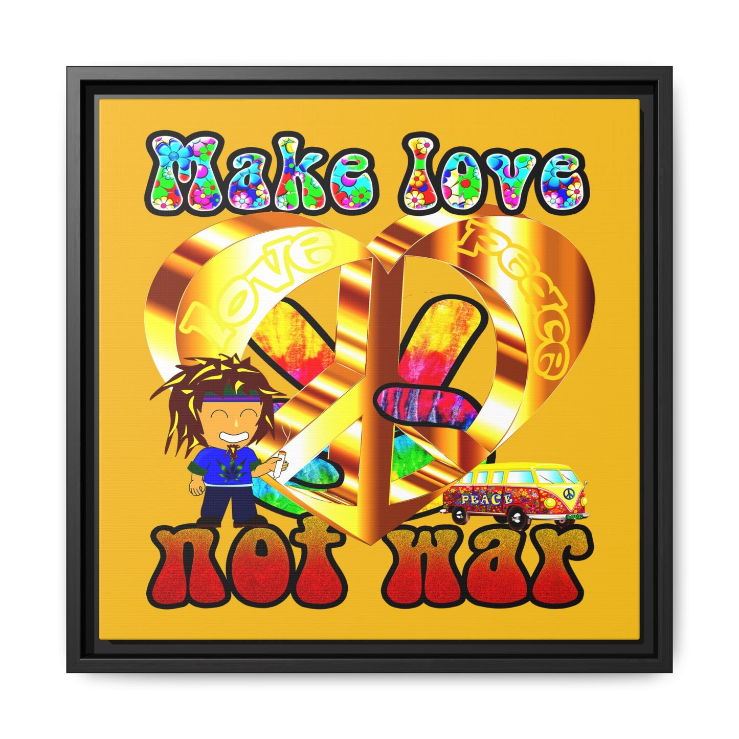 love peace - framed canvas art (yellow)