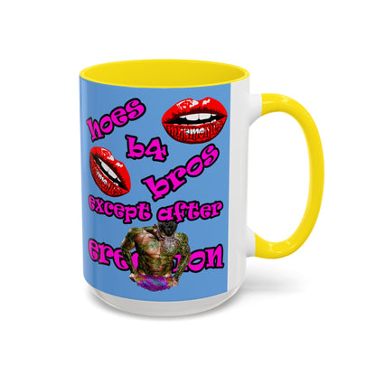 hoes b4 bros - Accent Mug (light blue)