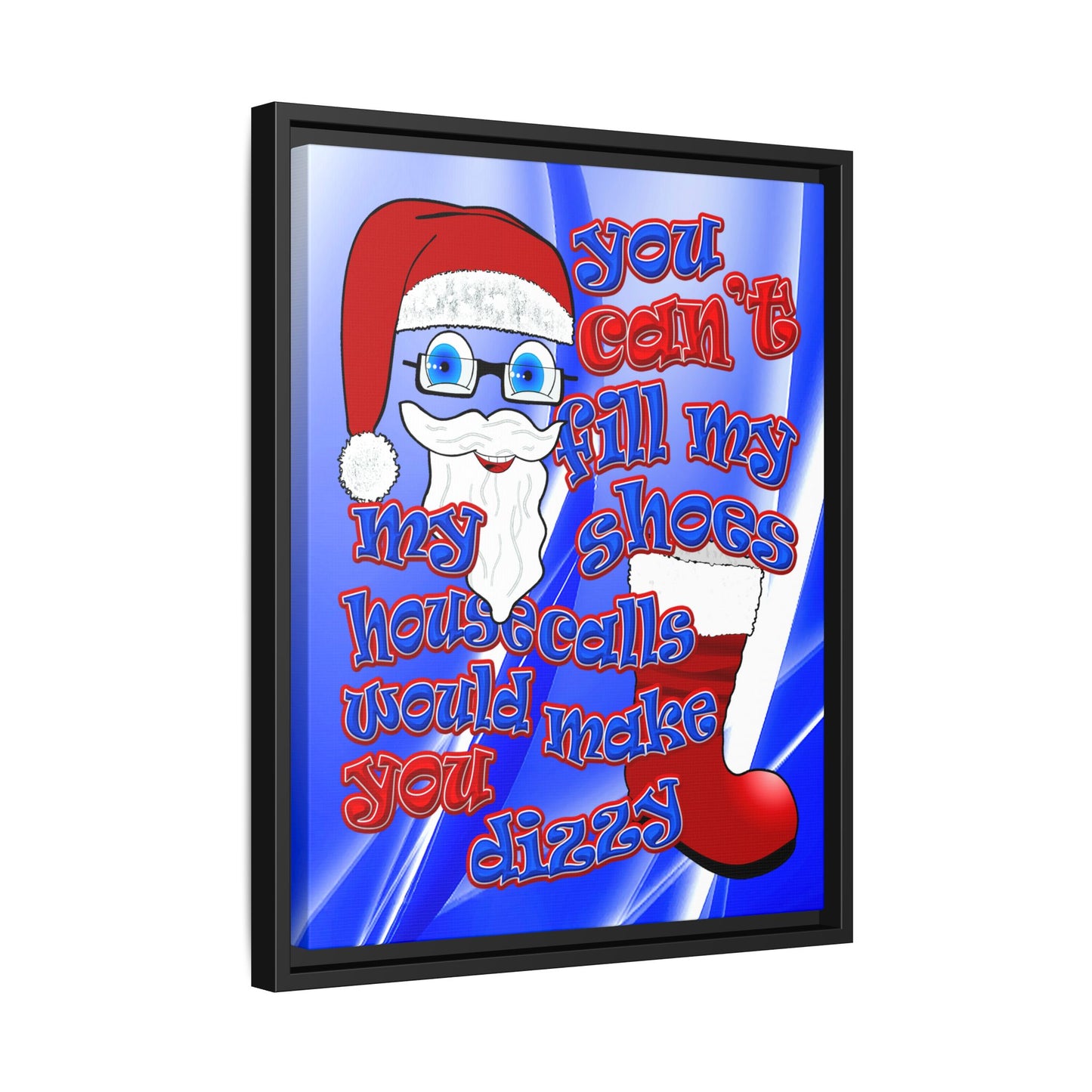 santa's shoes - framed canvas art (blue-white wave)