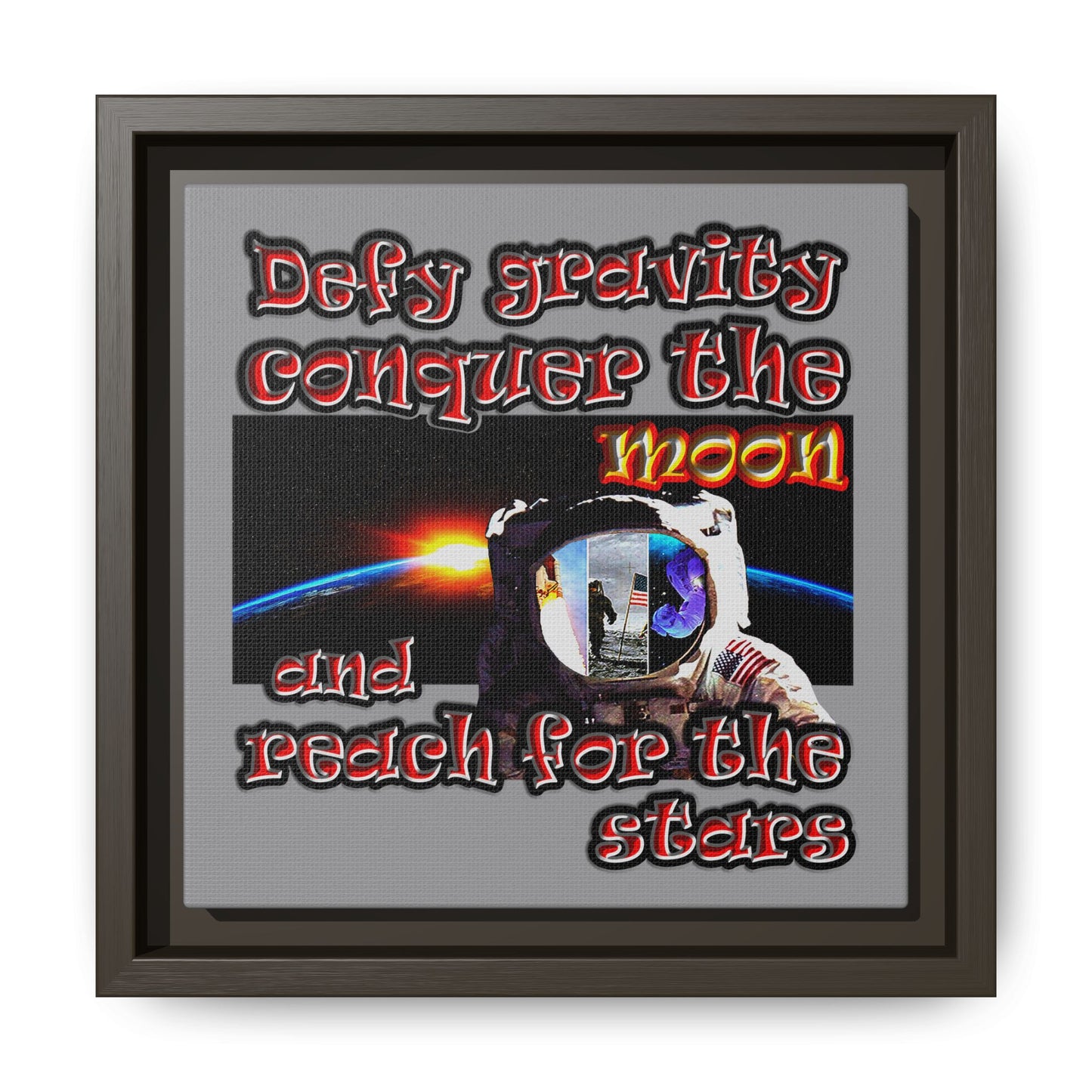 defy conquer reach - framed canvas art (grey)