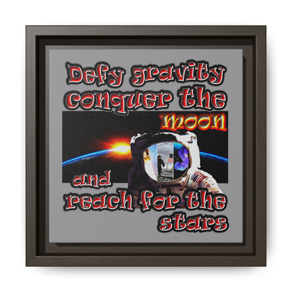 defy conquer reach - framed canvas art (grey)