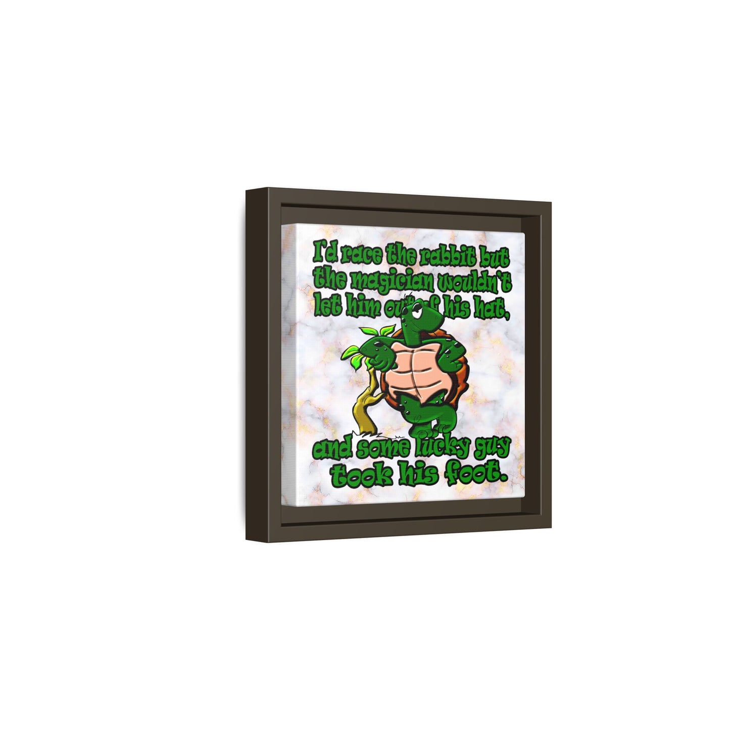 turtle race - framed canvas art (white marble)