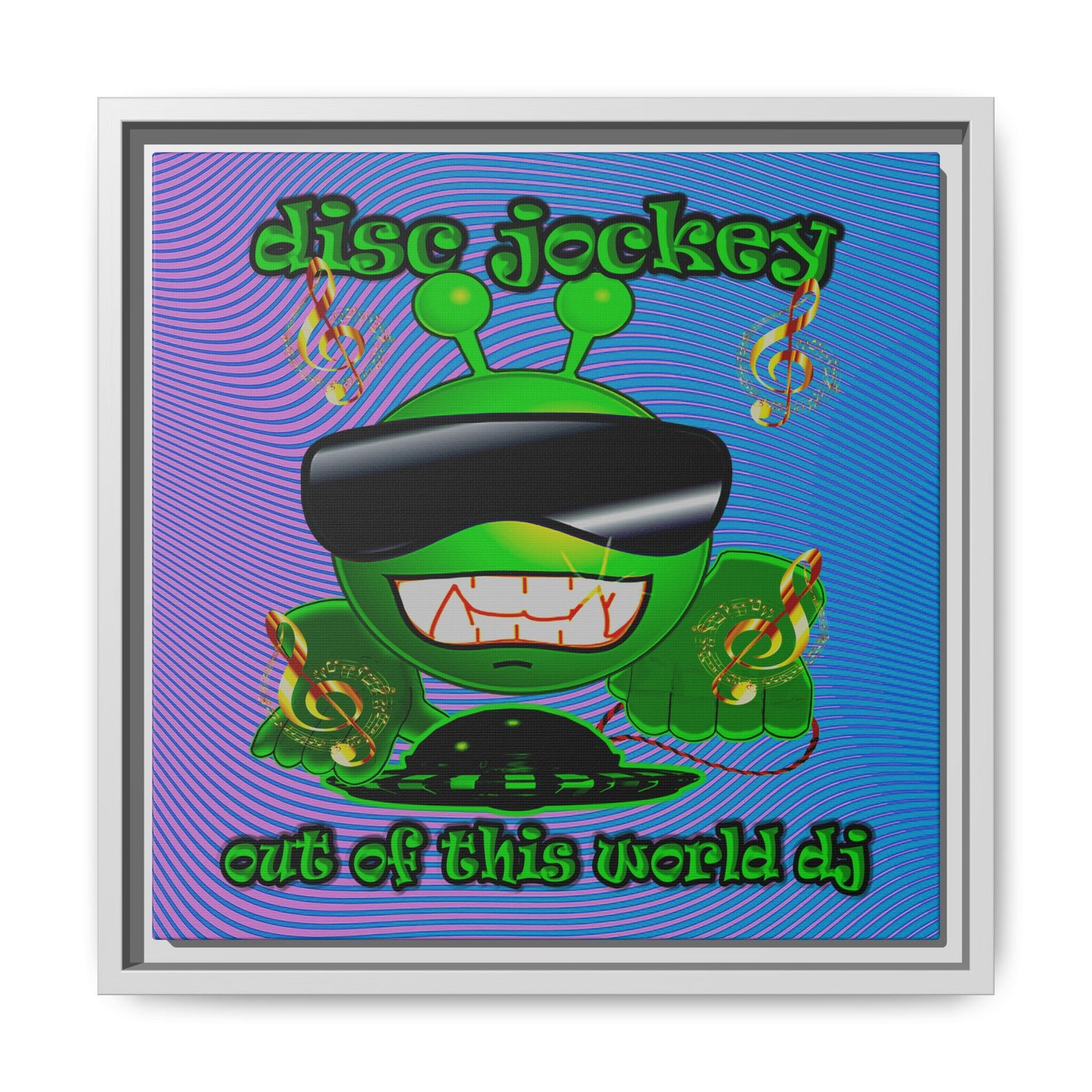disc jockey - framed canvas art (light blue-purple wave)
