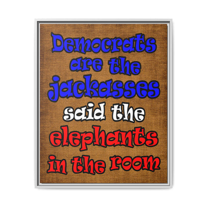 donkeys and elephants - framed canvas art (brown papyrus)