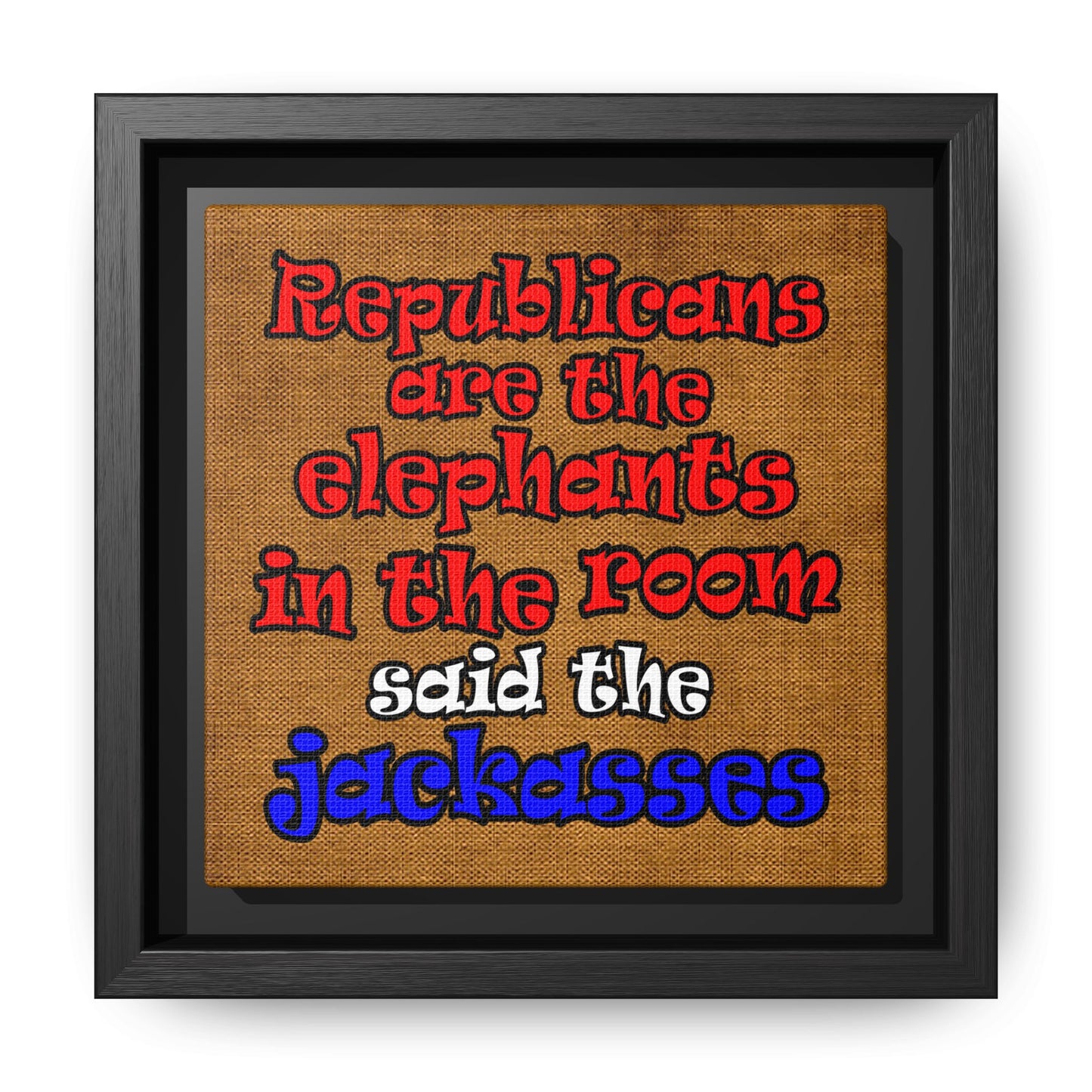 donkeys and elephants - framed canvas art (brown papyrus)