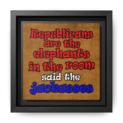 donkeys and elephants - framed canvas art (brown papyrus)