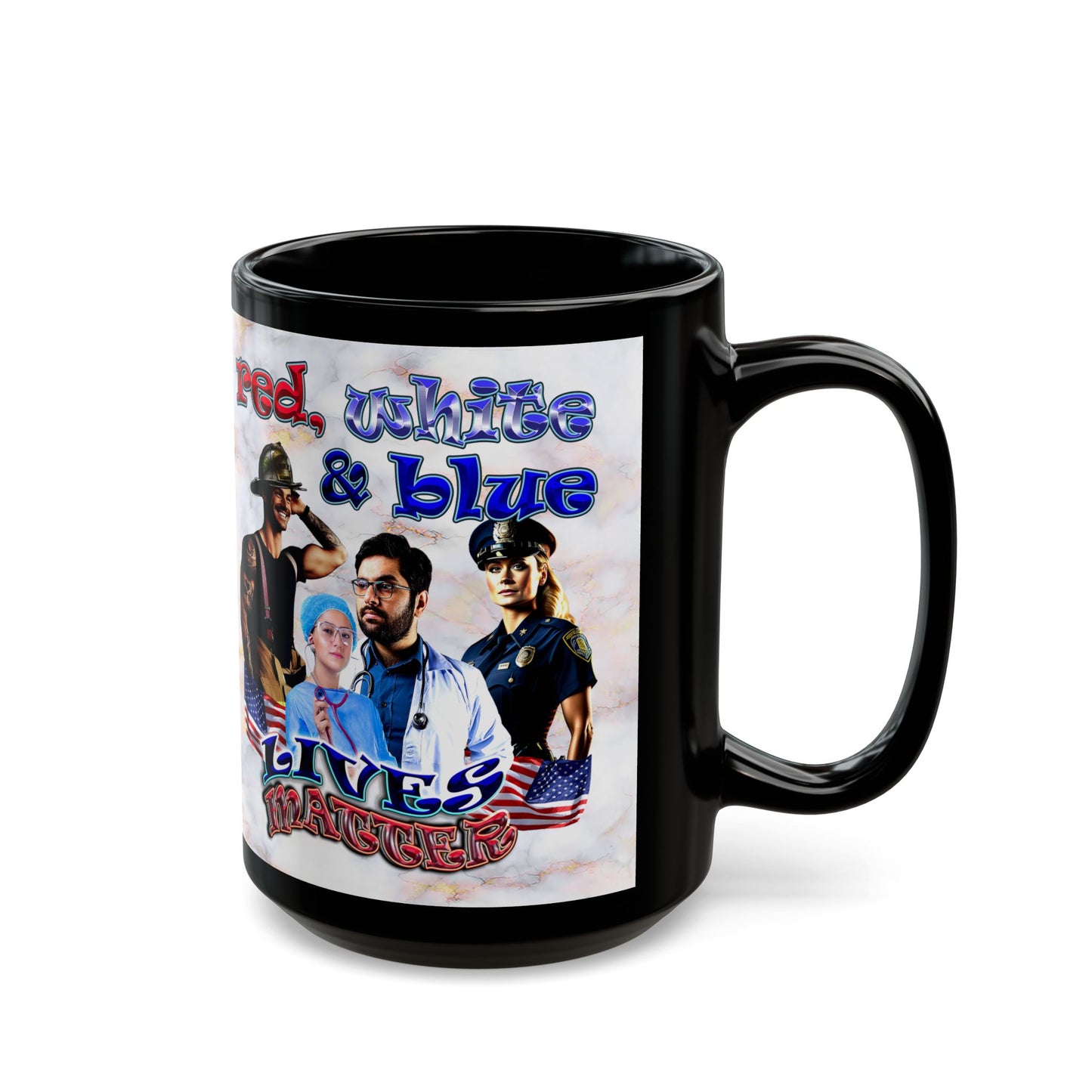 rw&b lives matter - Black Mug (white marble)