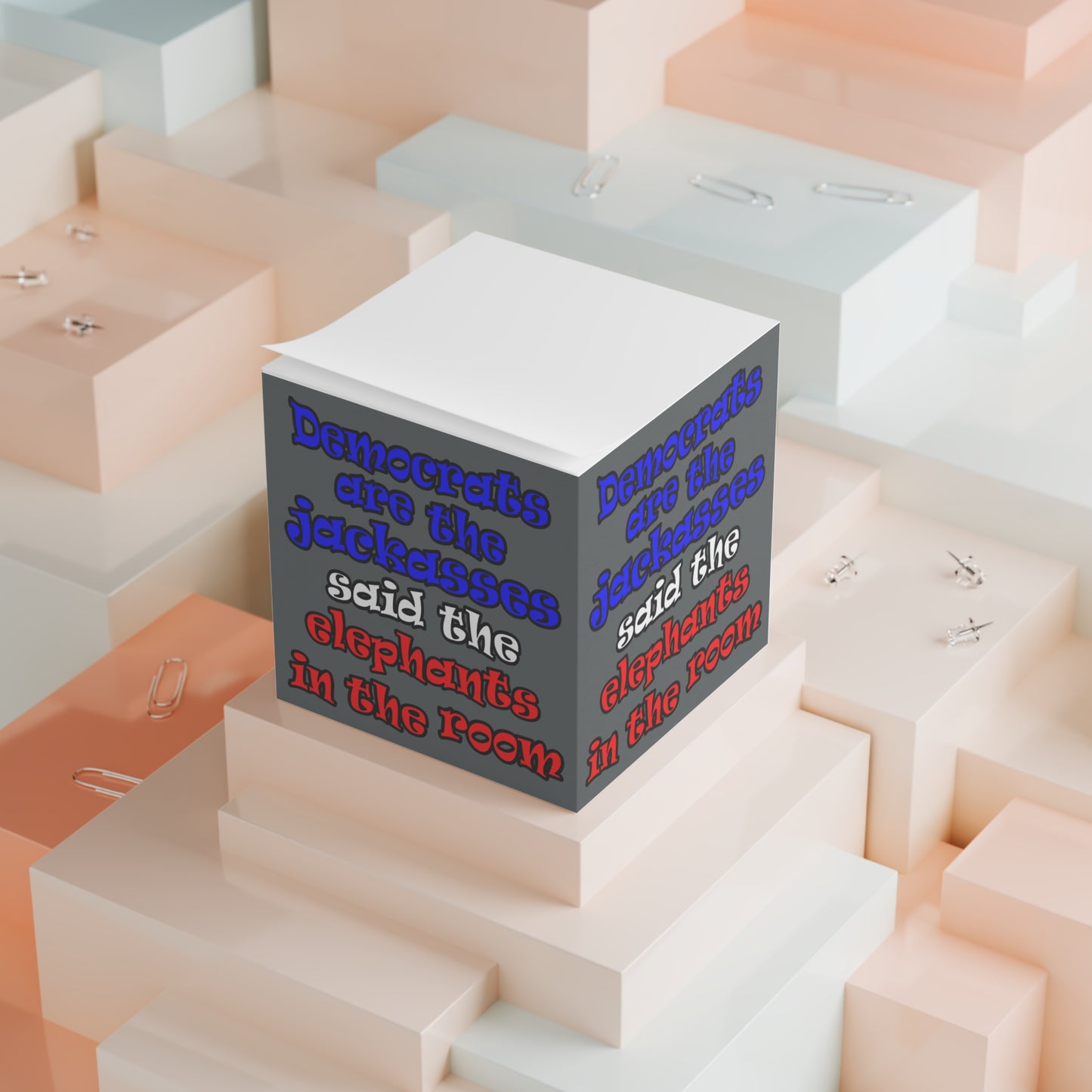donkeys and elephants - note cube (dark grey)