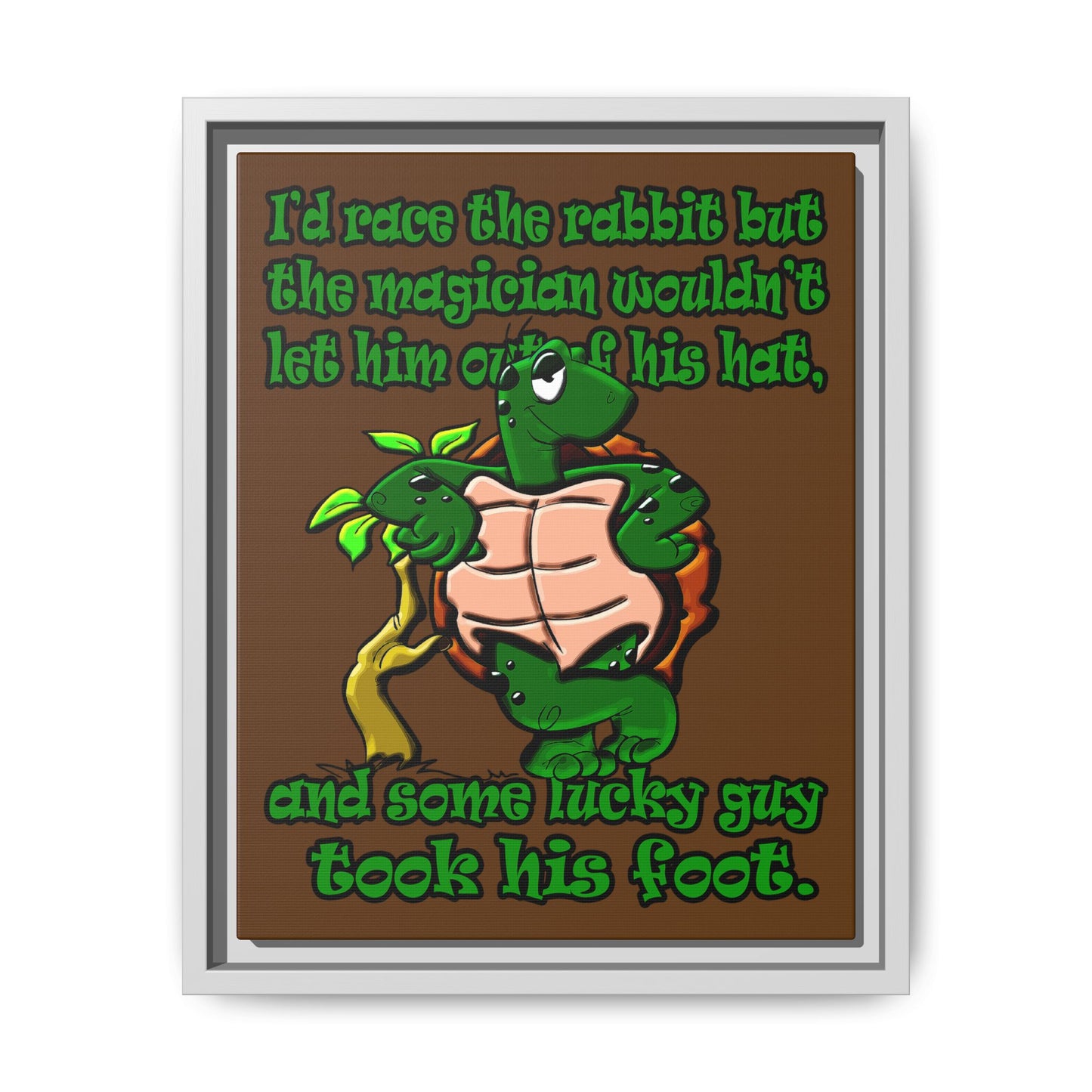 turtle race - framed canvas art (brown)