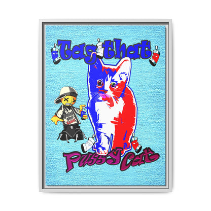 tag that - framed canvas art (faded blue)