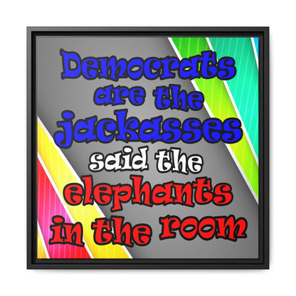 donkeys and elephants - framed canvas art (rainbow split)