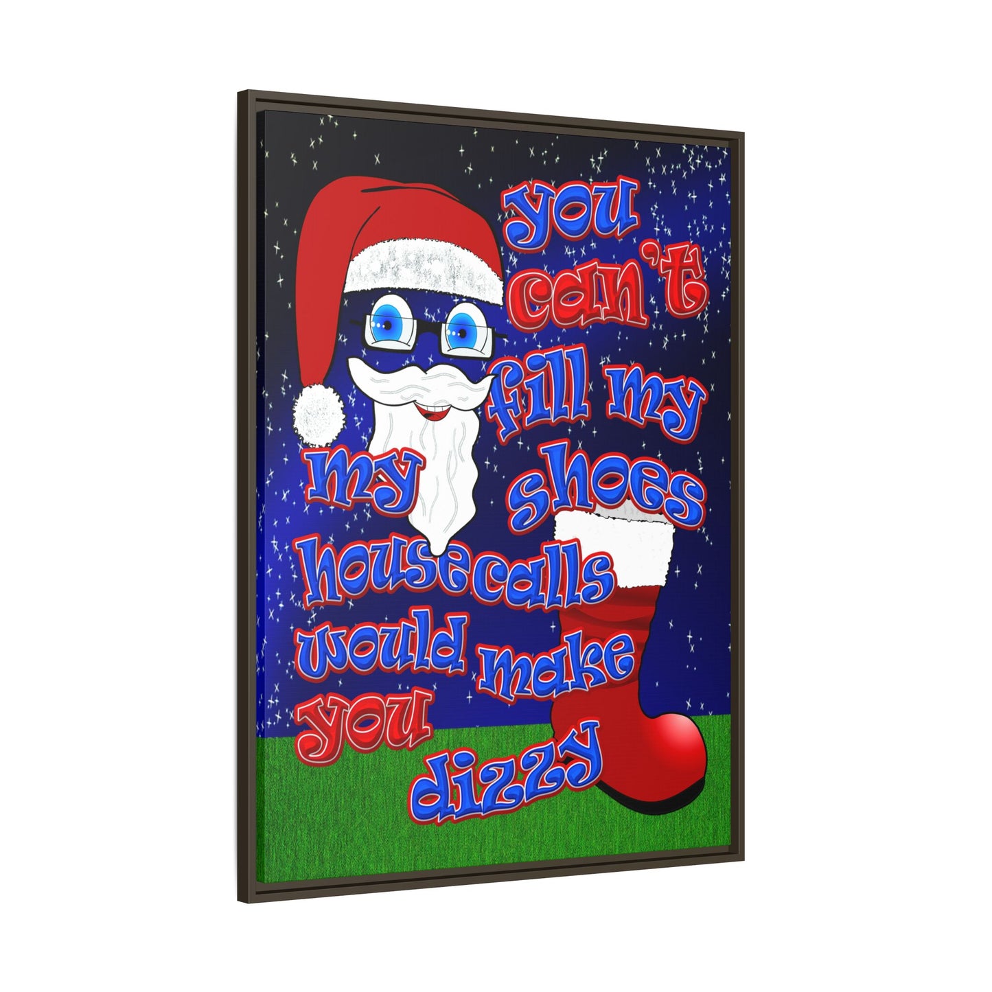 santa's shoes - framed canvas art ('snoops' background)