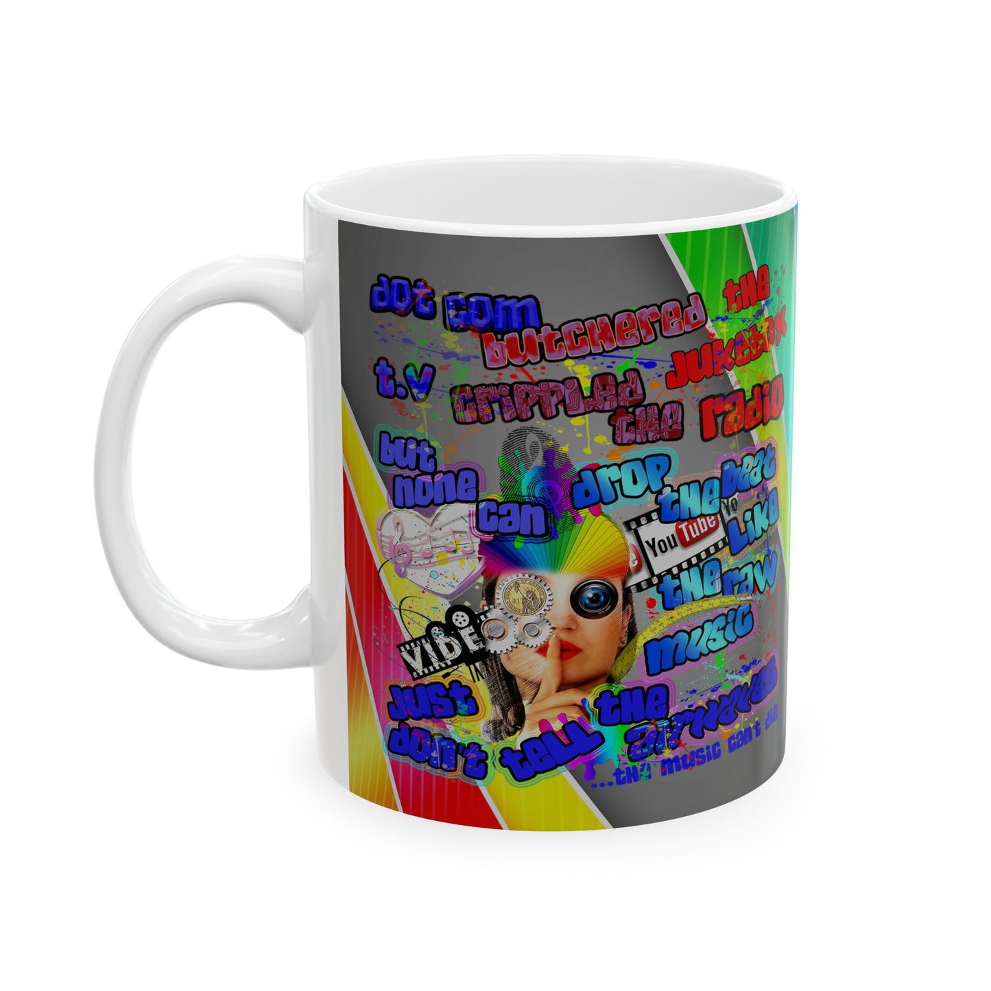 drop the beat - White Mug (rainbow split)