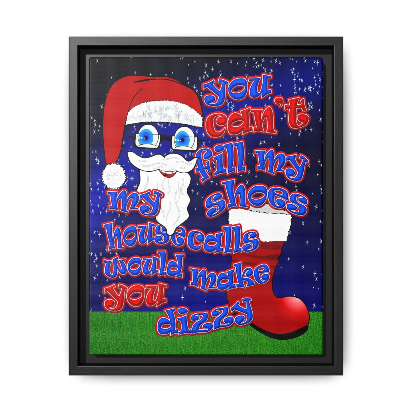 santa's shoes - framed canvas art ('snoops' background)
