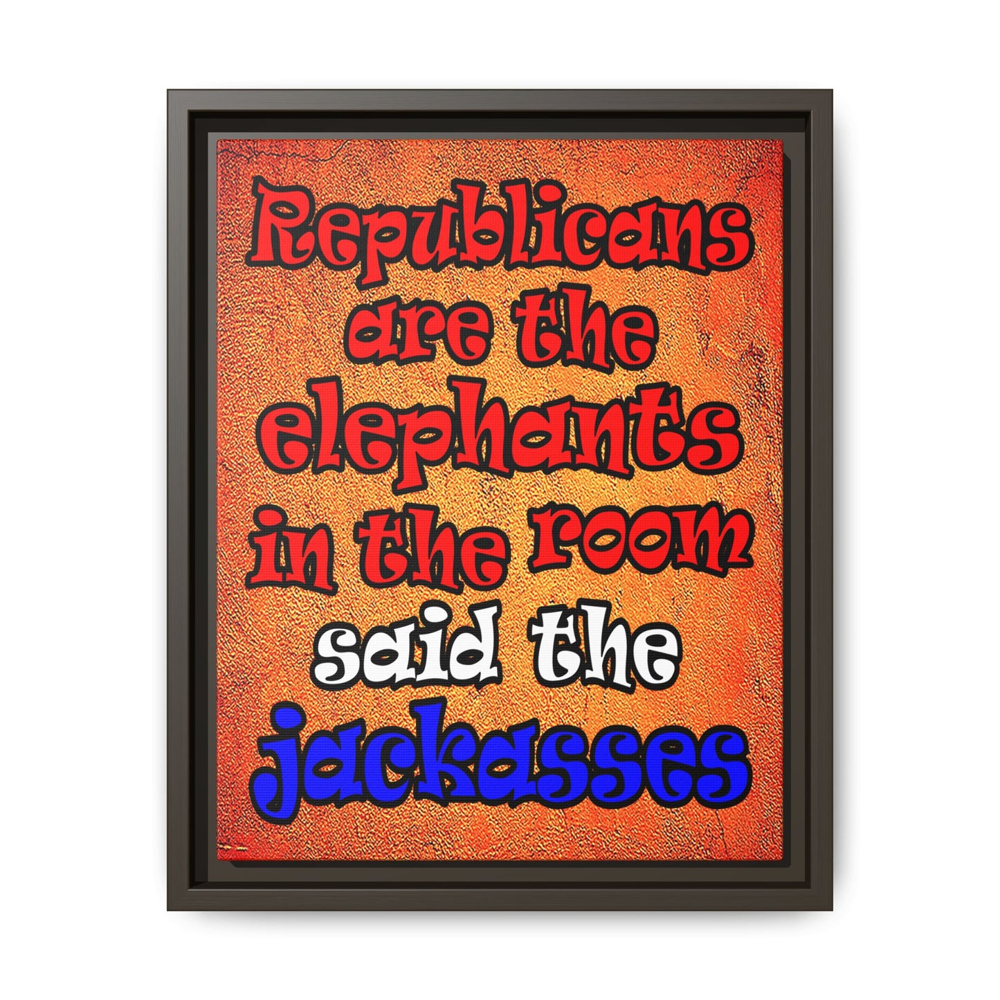 donkeys and elephants - framed canvas art (burnt orange)
