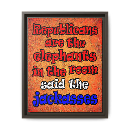 donkeys and elephants - framed canvas art (burnt orange)