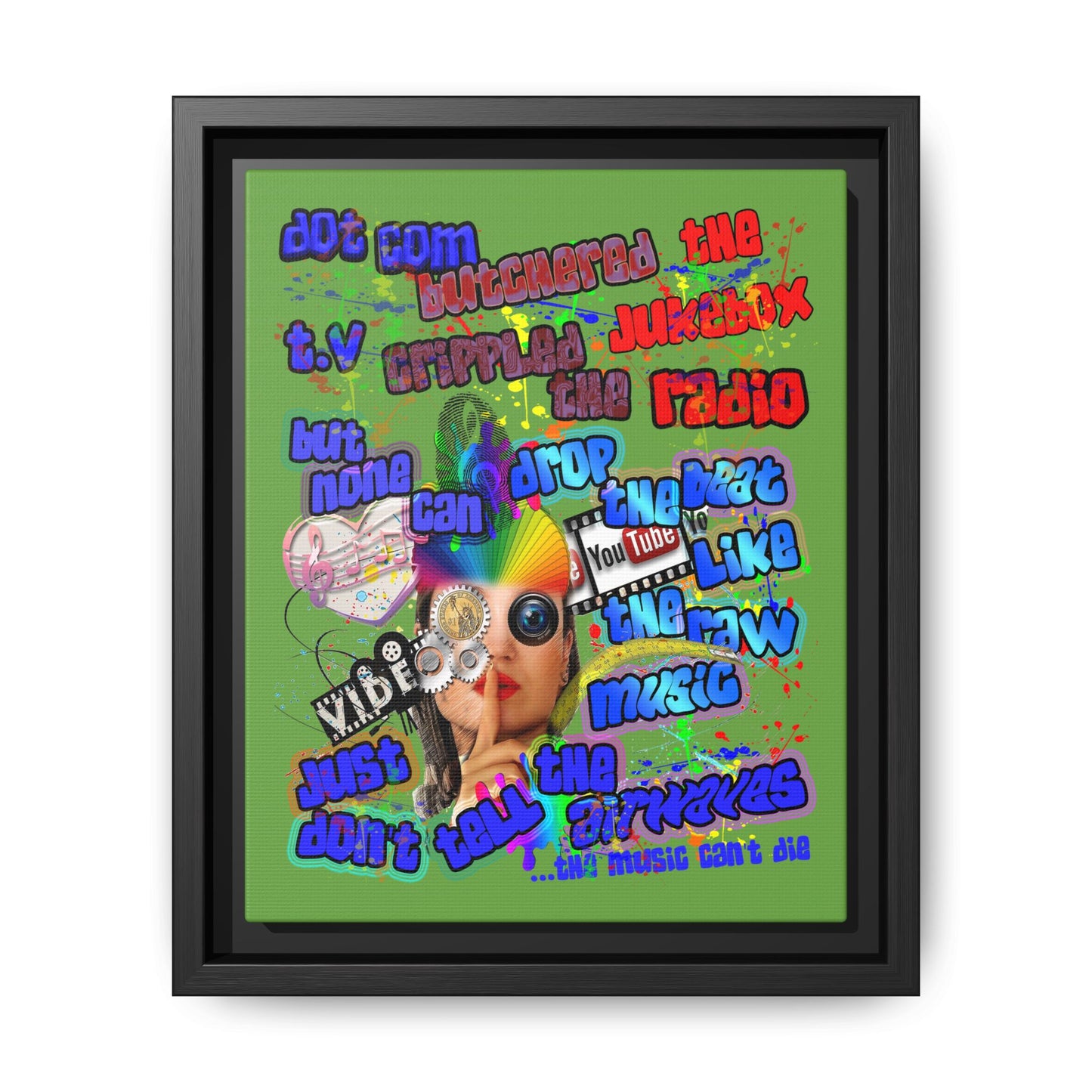 drop the beat - framed canvas art (green)