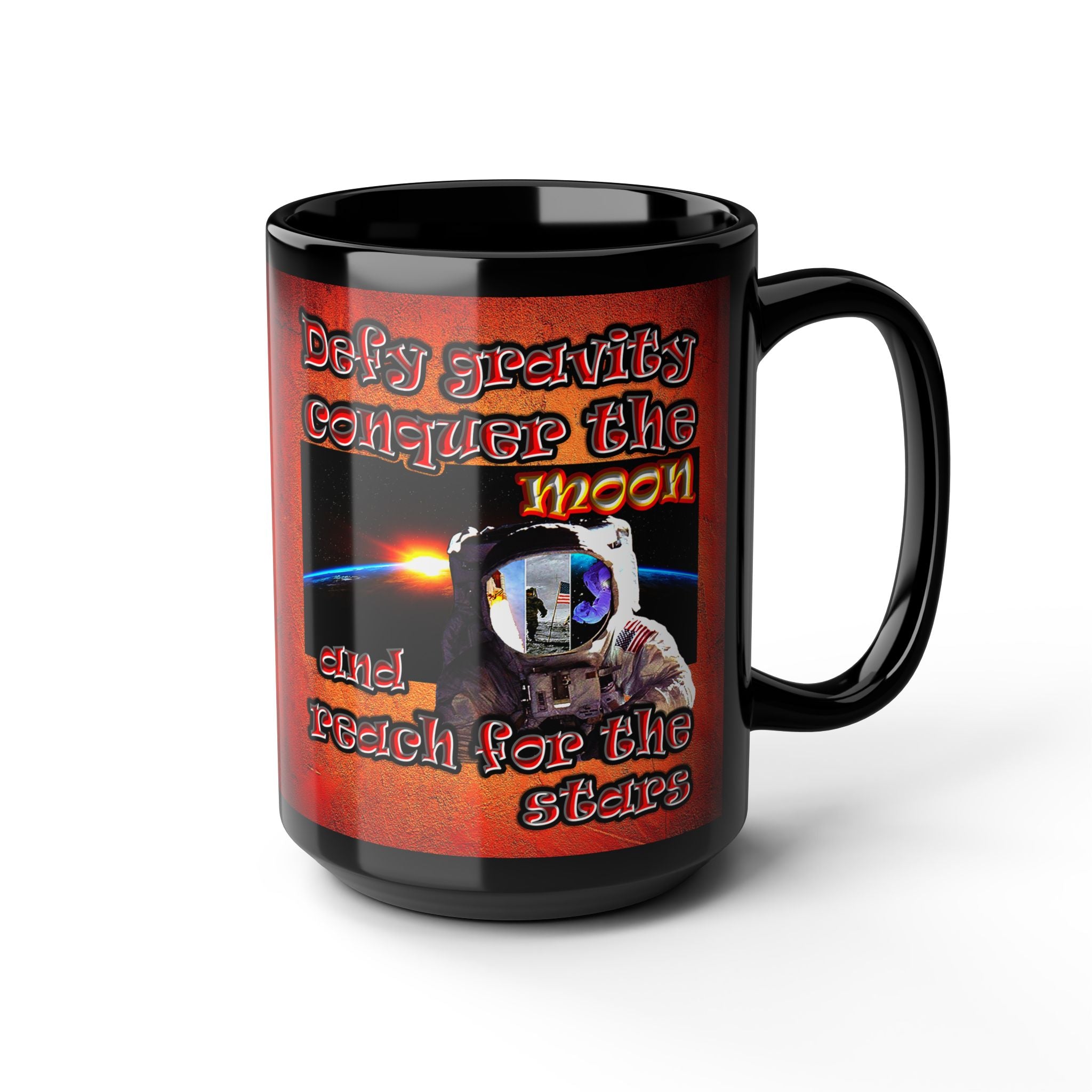 defy conquer reach - Black Mug (burnt orange)