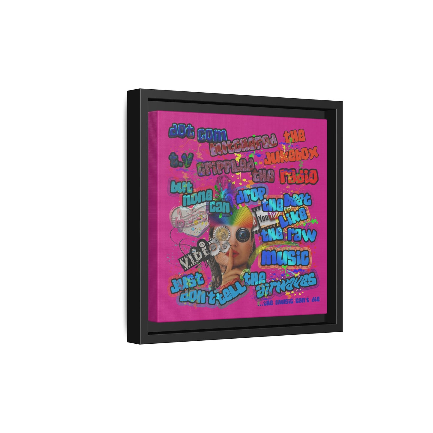 drop the beat - framed canvas art (pink)