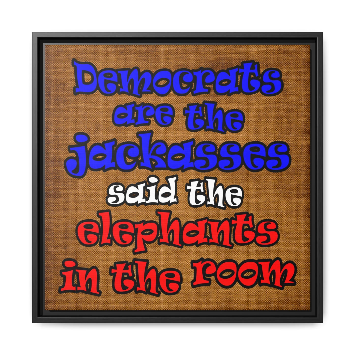 donkeys and elephants - framed canvas art (brown papyrus)