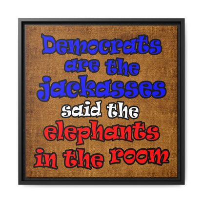 donkeys and elephants - framed canvas art (brown papyrus)