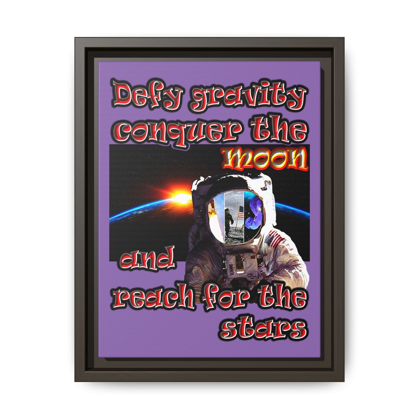 defy conquer reach - framed canvas art (light purple)