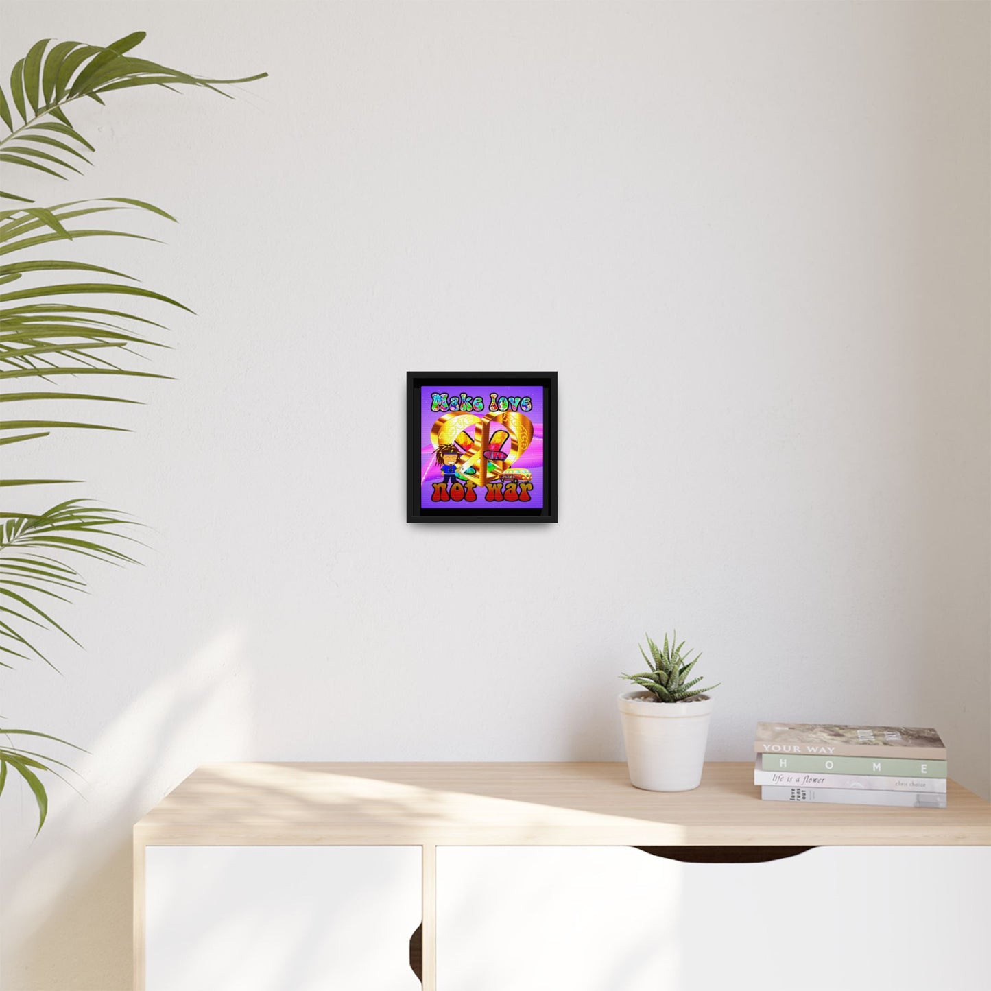 love peace - framed canvas art (purple-pink wave)
