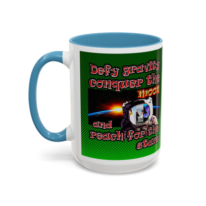defy conquer reach - Accent Mug (logo green)