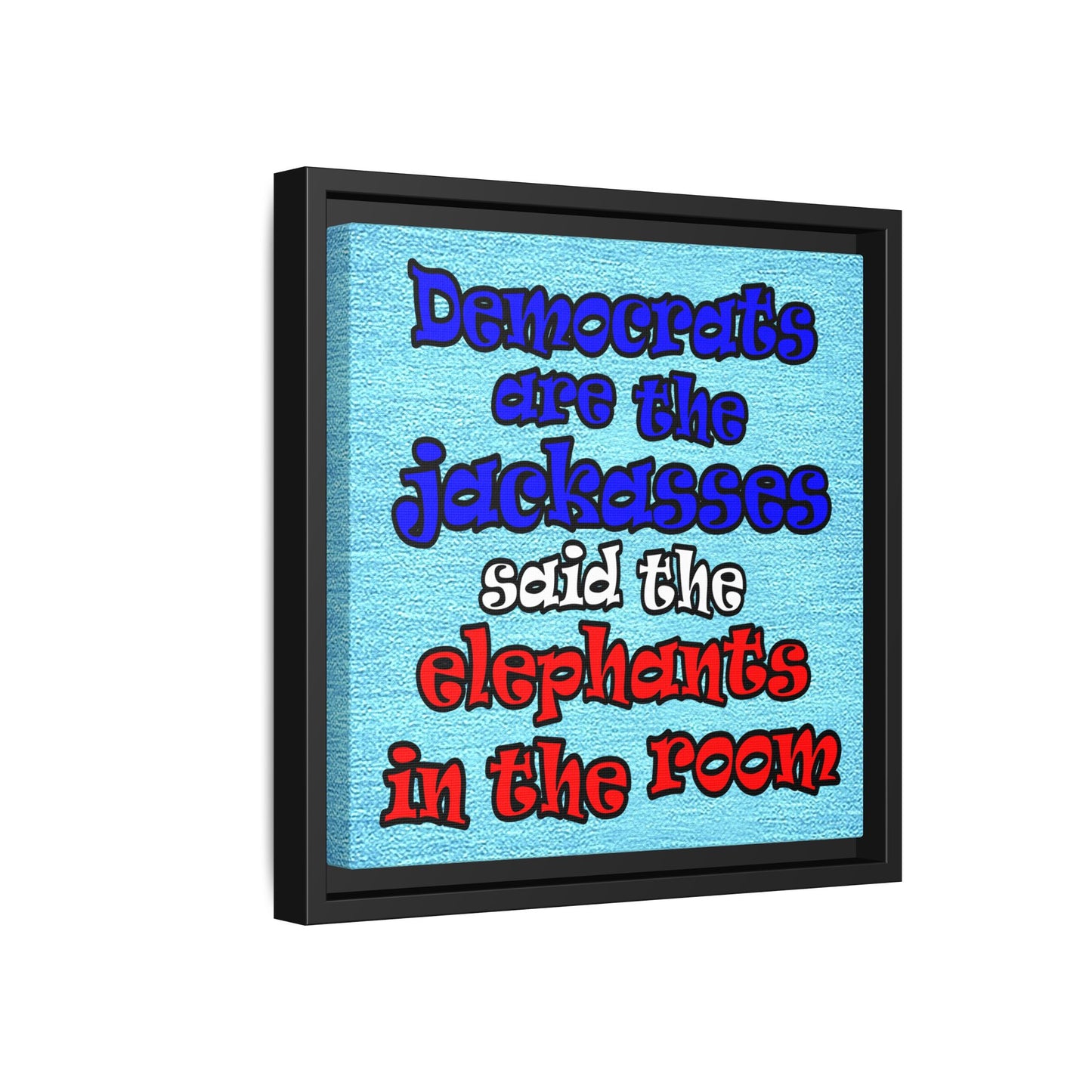 donkeys and elephants - framed canvas art (faded blue)