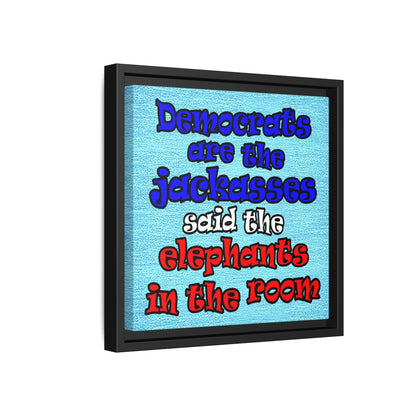 donkeys and elephants - framed canvas art (faded blue)