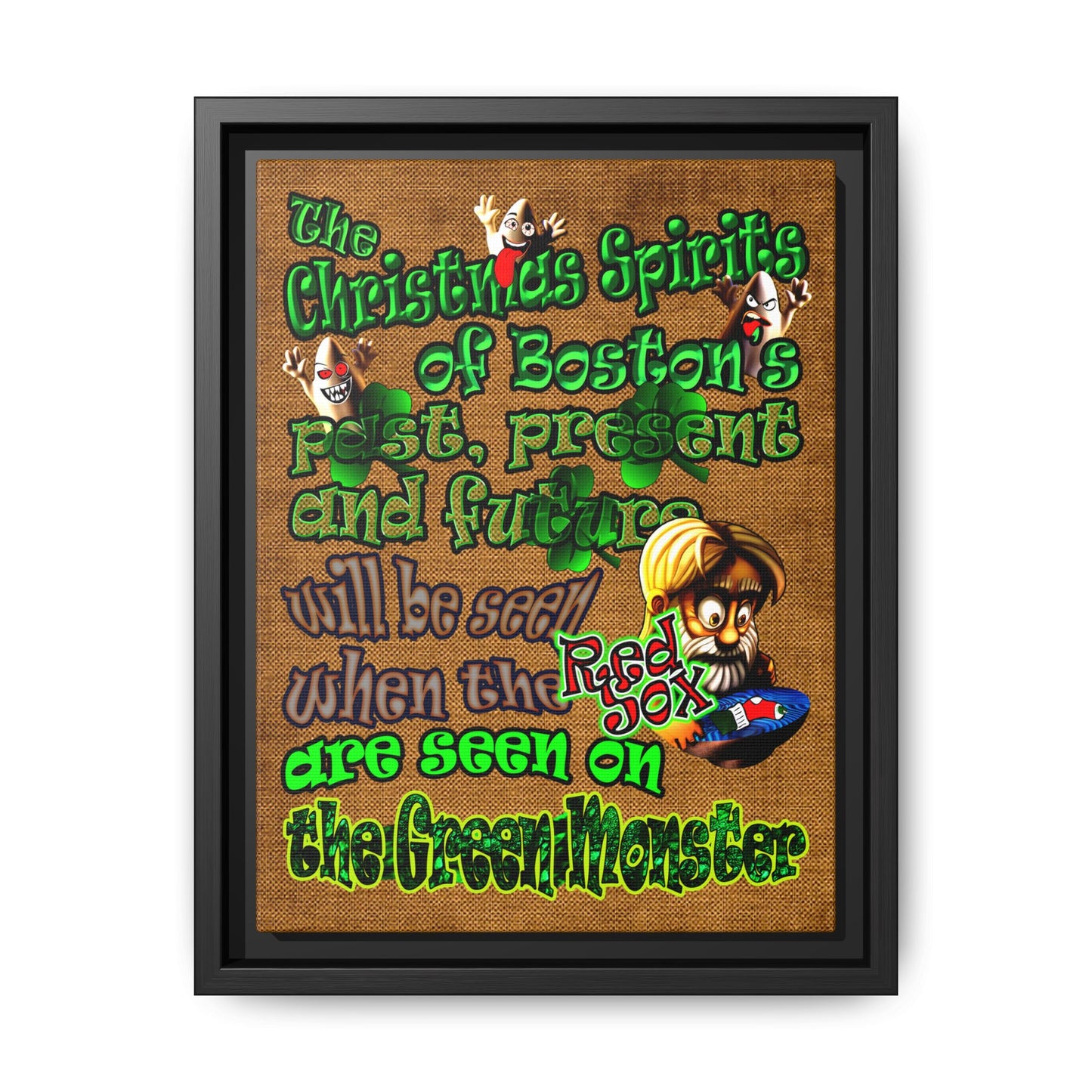 christmas spirits of boston - framed canvas art (brown papyrus)