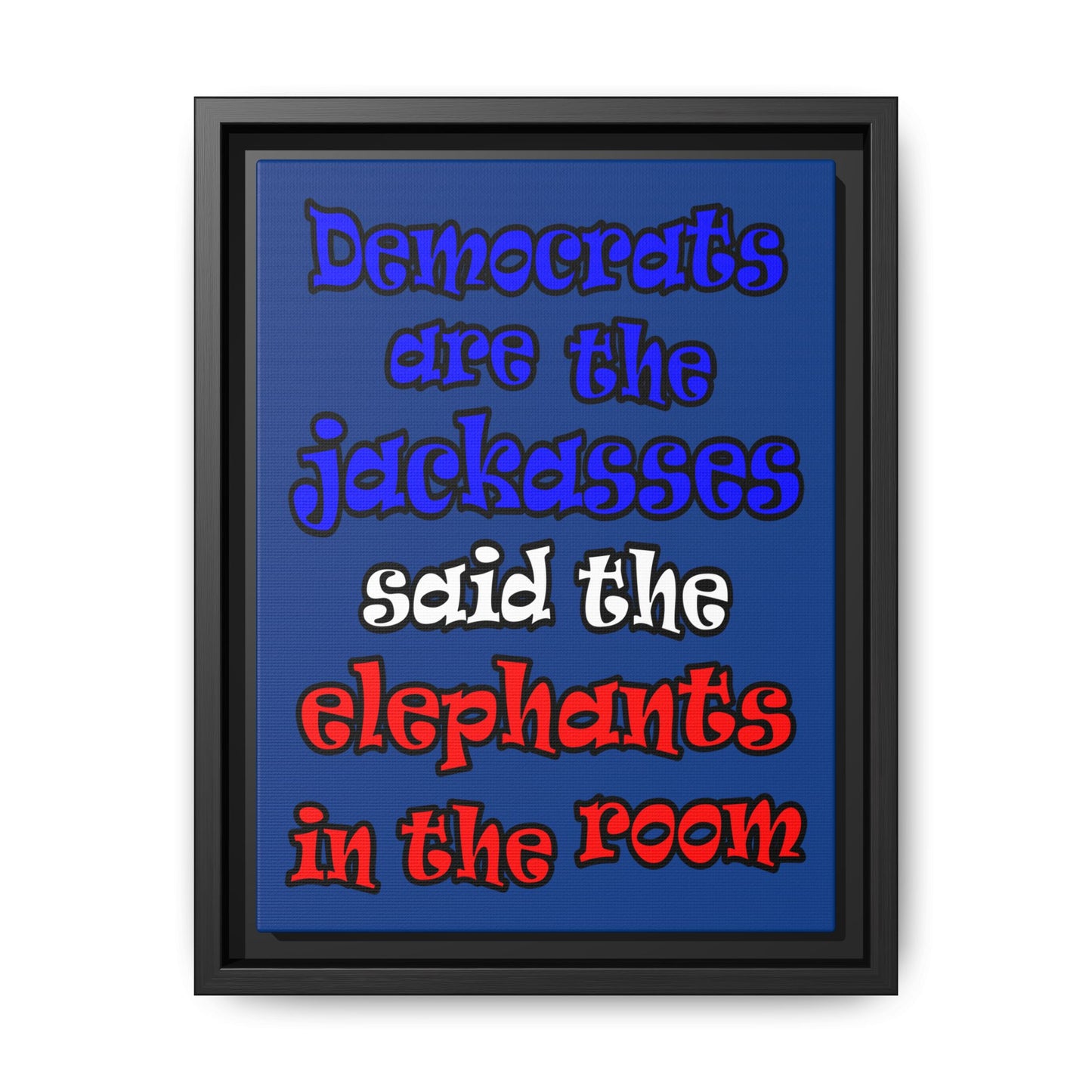 donkeys and elephants - framed canvas art (dark blue)