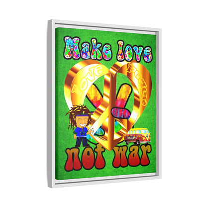 love peace - framed canvas art (green turf)