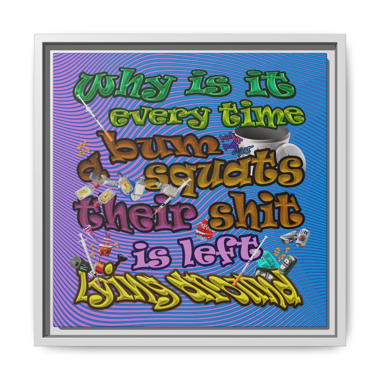 the bum's shit - framed canvas art (light blue-purple wave)