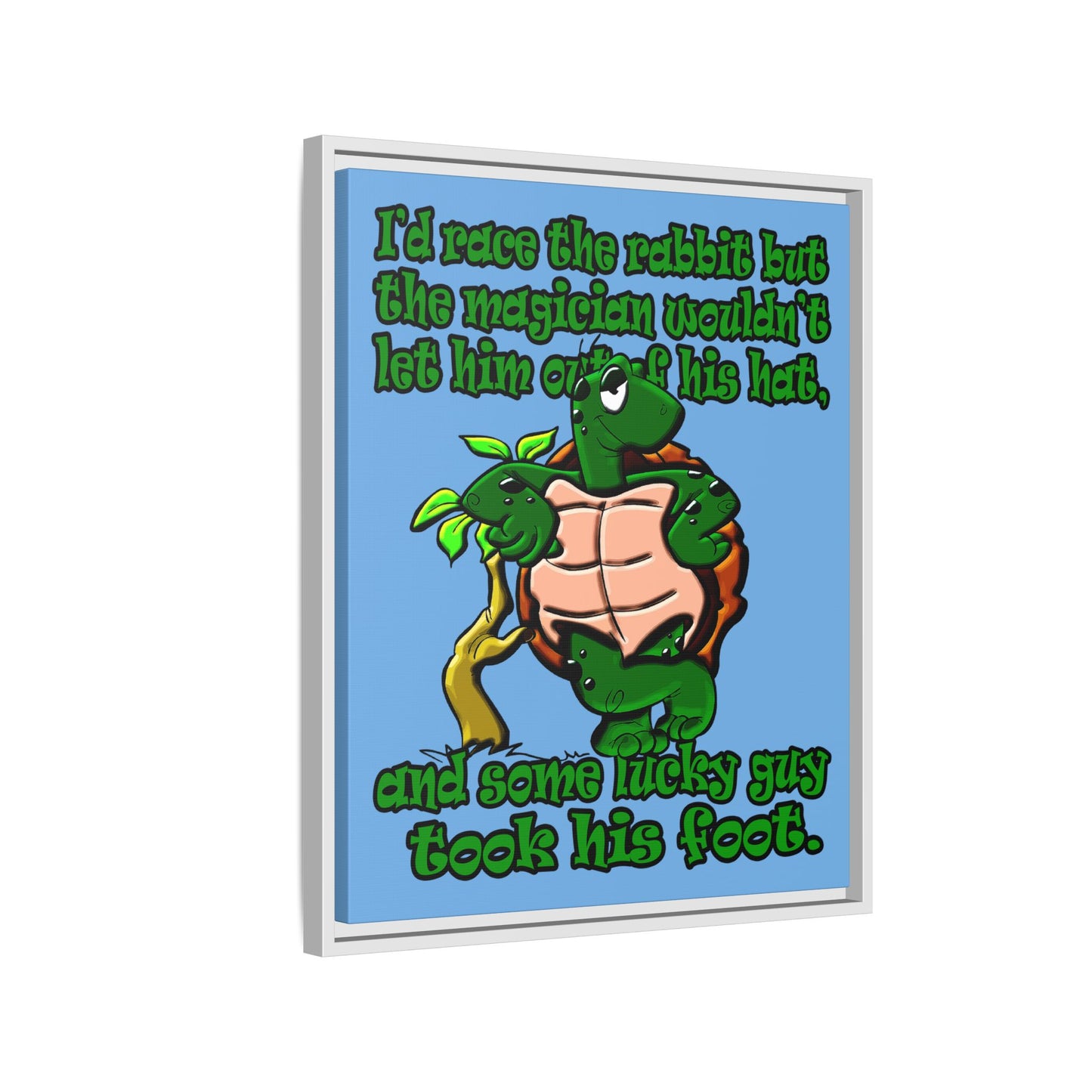 turtle race - framed canvas art (light blue)