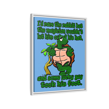 turtle race - framed canvas art (light blue)