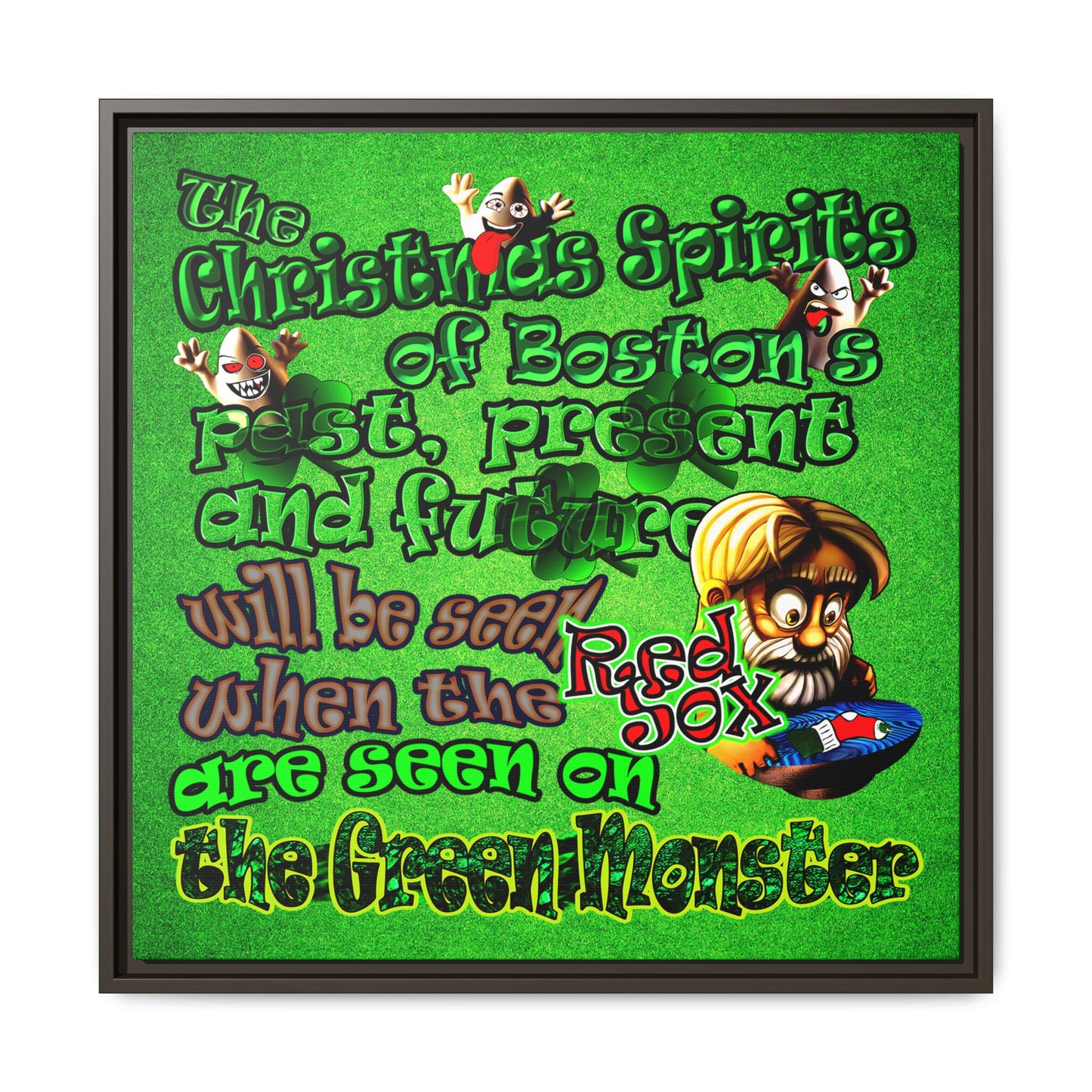 christmas spirits of boston - framed canvas art (green turf)