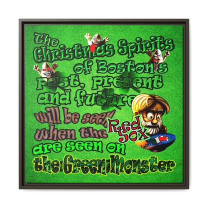 christmas spirits of boston - framed canvas art (green turf)