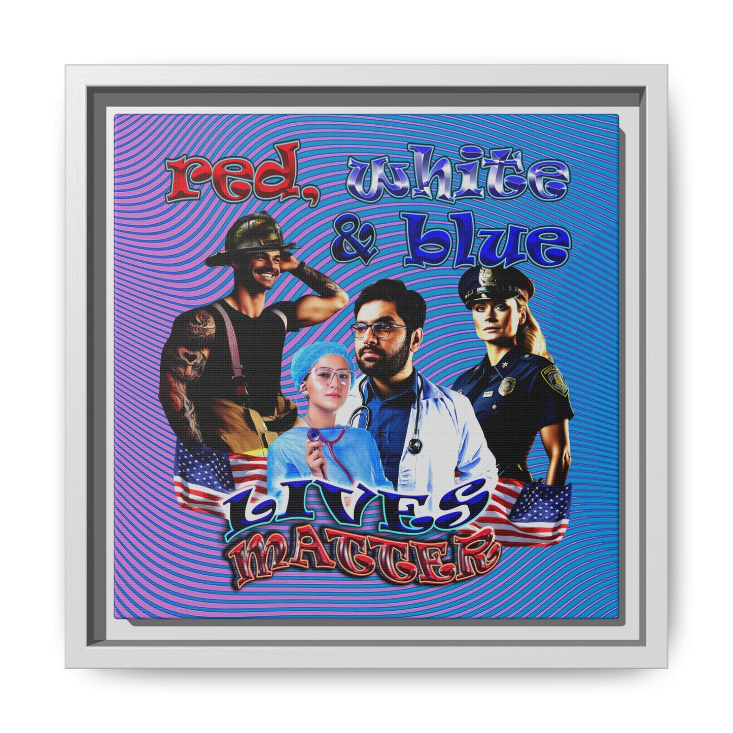 rw&b lives matter - framed canvas art (light blue-purple wave)