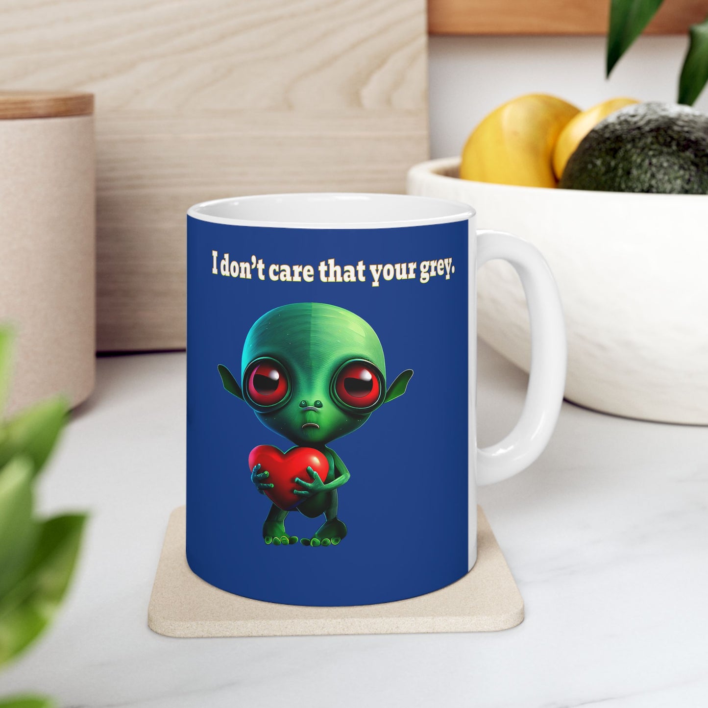 I don't care that your grey - White Mug (dark blue)