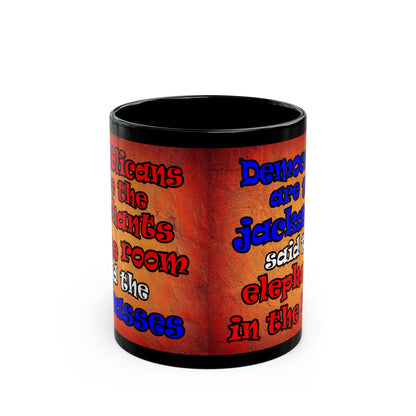 donkeys and elephants - Black Mug (burnt orange)