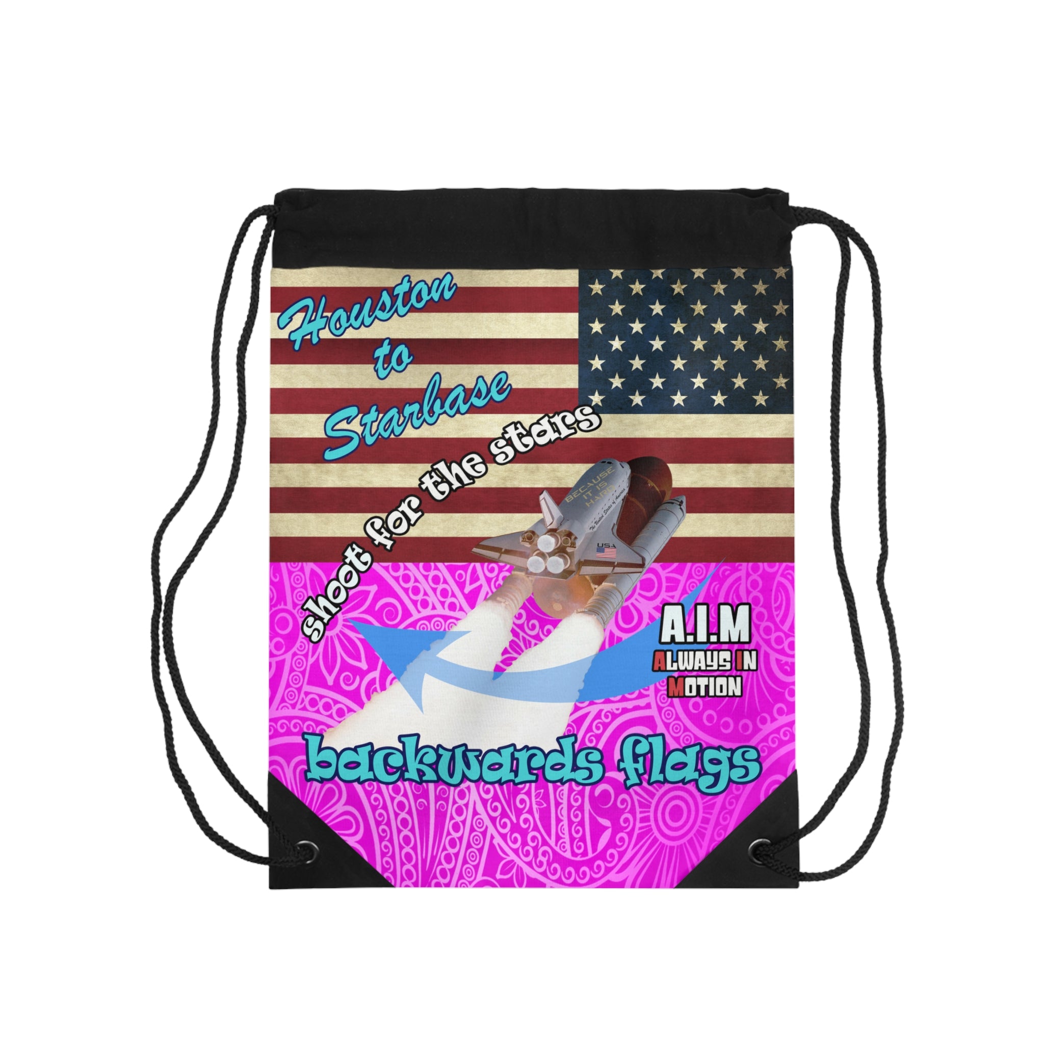 shoot for the stars - Drawstring Bag (pink swirl)