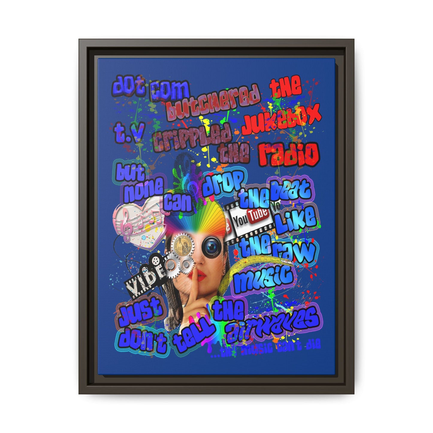 drop the beat - framed canvas art (dark blue)